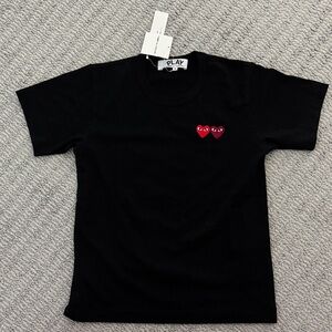 Comme des Garcons PLAY Black Tee with Double Red Heart